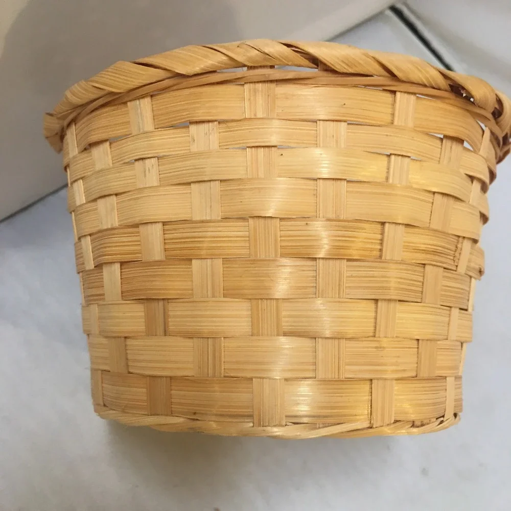 Woven Bamboo Basket Medium Natural Tan Round Decorative Storage Cottagecore